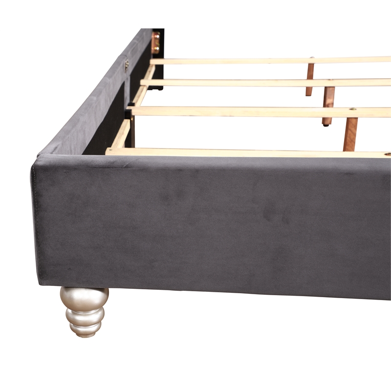 Glory Furniture Joy Velvet Upholstered Queen Bed in Gray