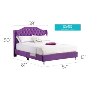 Glory Furniture Joy Velvet Upholstered Full Bed in Purple