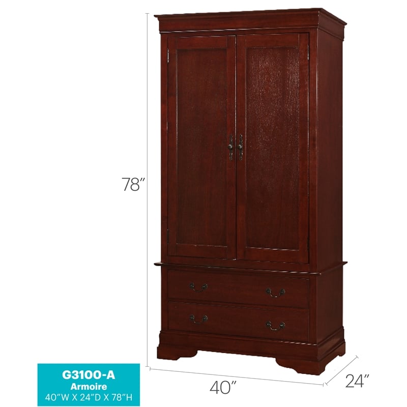 Glory Furniture Louis Phillipe 2 Drawer Armoire in Cherry