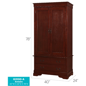 Glory Furniture Louis Phillipe 2 Drawer Armoire in Cherry
