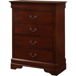 glory furniture louis phillipe wood veneer 4-drawer chest in cherry