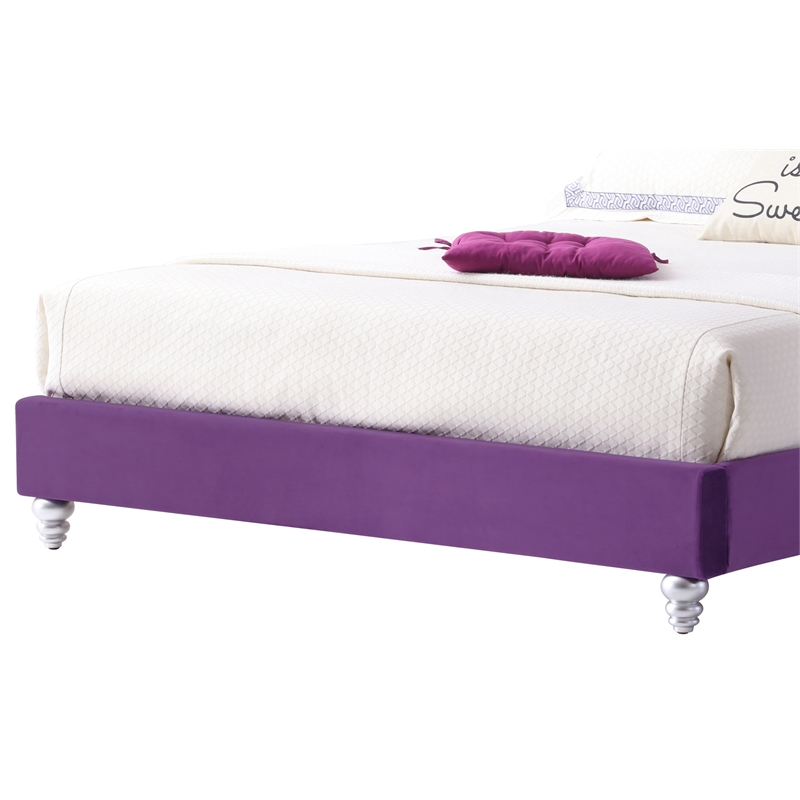 Glory Furniture Joy Velvet Upholstered Queen Bed in Purple