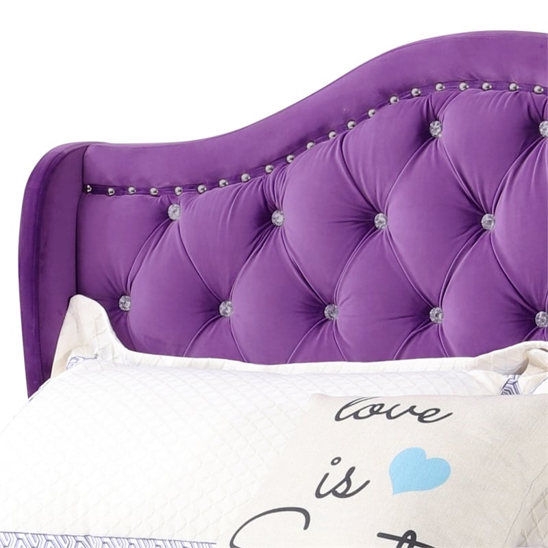 Glory Furniture Joy Velvet Upholstered Queen Bed in Purple