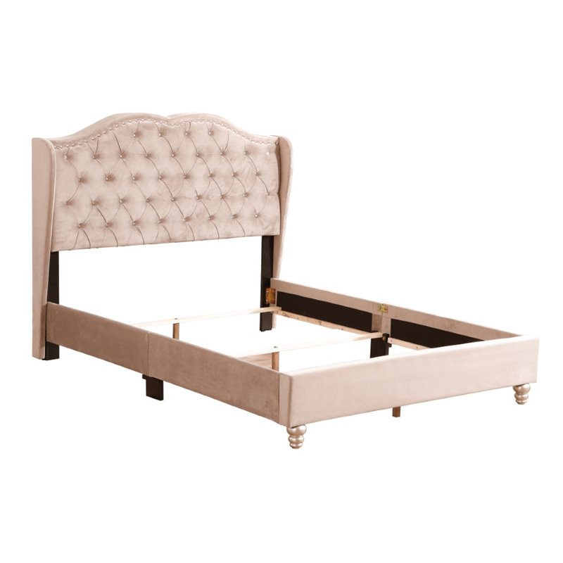 Glory Furniture Joy Velvet Upholstered Full Bed in Beige