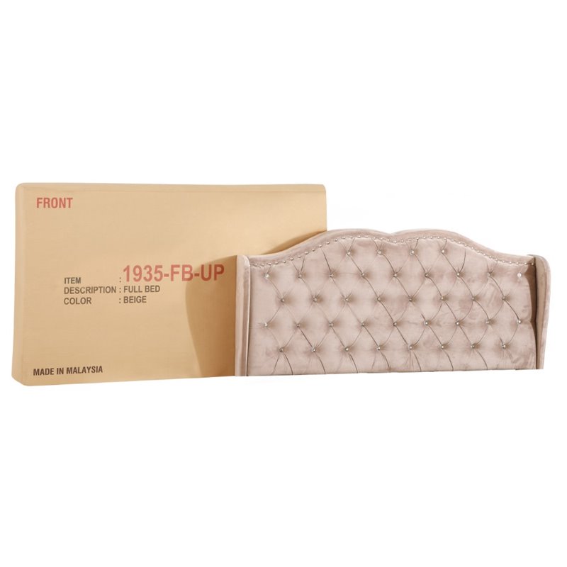 Glory Furniture Joy Velvet Upholstered Full Bed in Beige