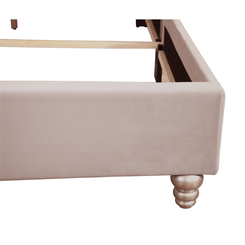 Glory Furniture Joy Velvet Upholstered Full Bed in Beige