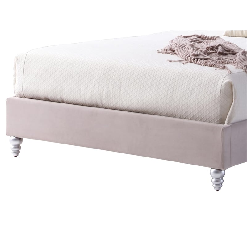 Glory Furniture Joy Velvet Upholstered Queen Bed in Beige