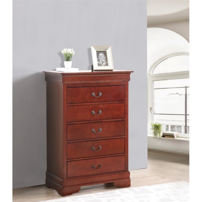 Glory Furniture Louis Phillipe 5-Drawers Bedroom Chest in Cherry