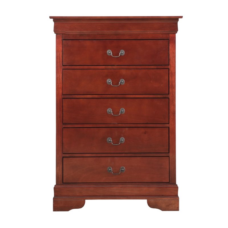 Glory Furniture Louis Phillipe 5-Drawers Bedroom Chest in Cherry