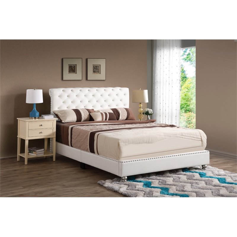 Glory Furniture Maxx Faux Leather Upholstered Queen Bed in White