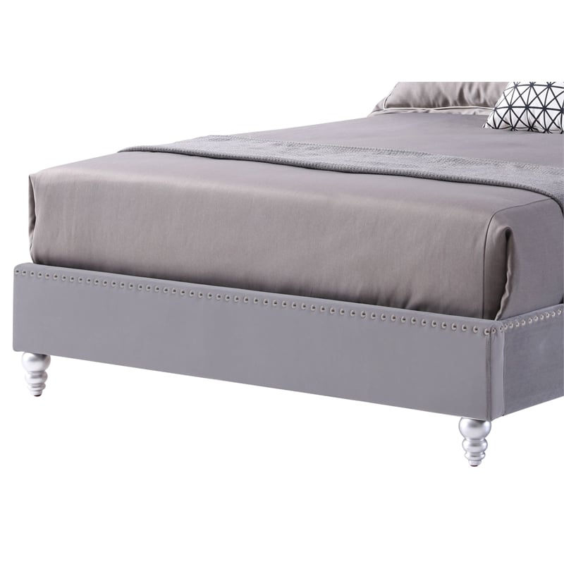 Glory Furniture Maxx Velvet Upholstered Queen Bed in Gray