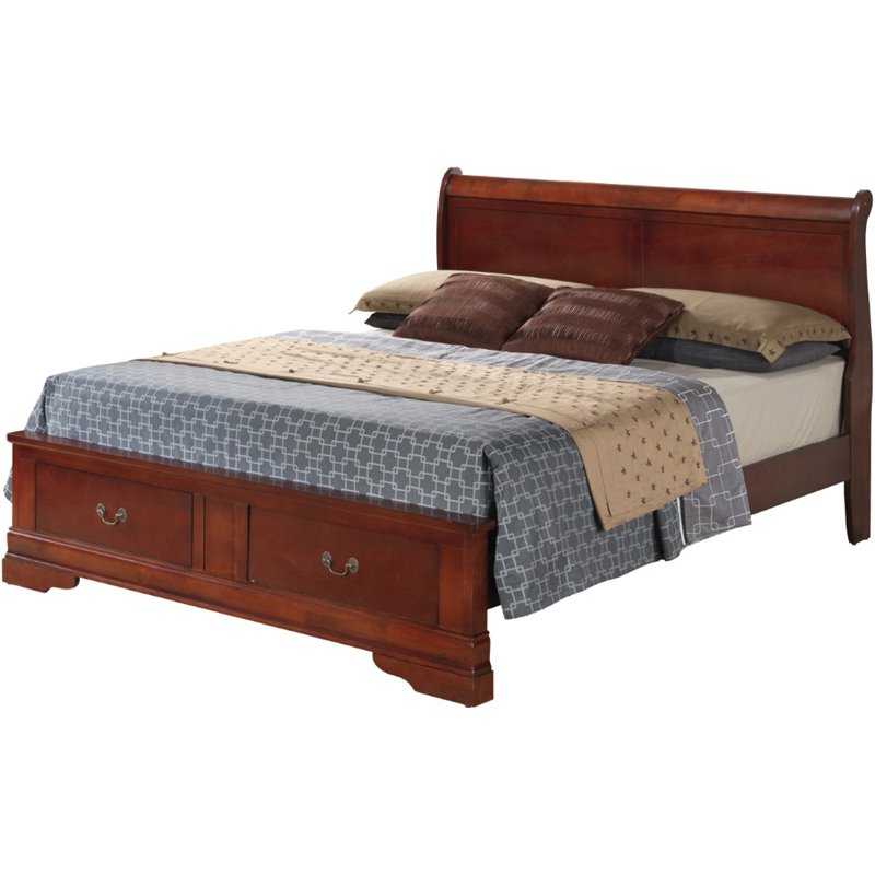 Glory Furniture Louis Phillipe King Storage Bed in Cherry