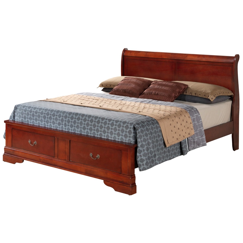 Glory Furniture Louis Phillipe Wood Veneer Queen Storage Bed in Cherry