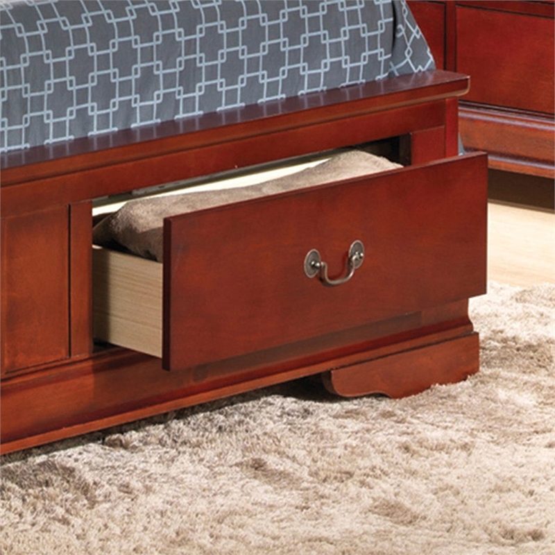 Glory Furniture Louis Phillipe Wood Veneer Queen Storage Bed in Cherry