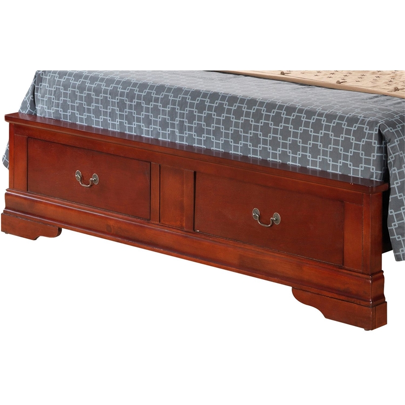 Glory Furniture Louis Phillipe Wood Veneer Queen Storage Bed in Cherry