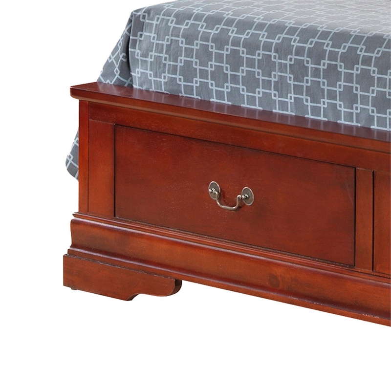 Glory Furniture Louis Phillipe Wood Veneer Queen Storage Bed in Cherry