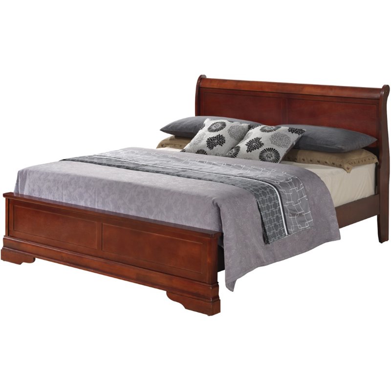 Glory Furniture Louis Phillipe King Panel Bed in Cherry