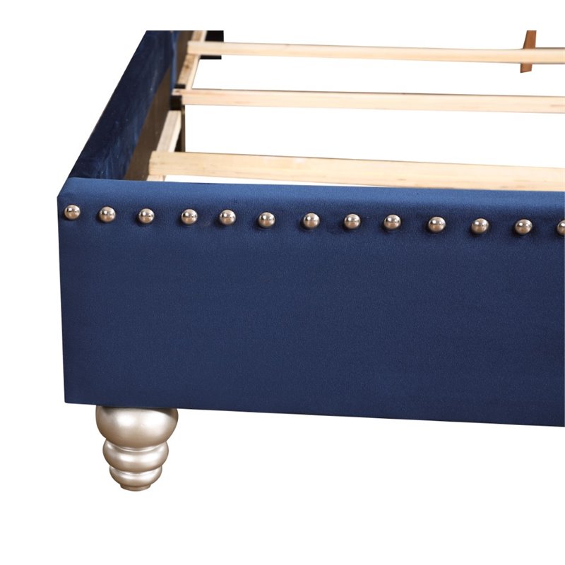 Glory Furniture Maxx Velvet Upholstered Full Bed in Navy Blue