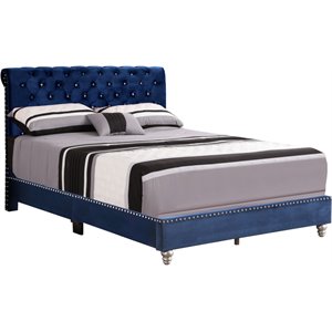 Glory Furniture Maxx Velvet Upholstered Full Bed in Navy Blue