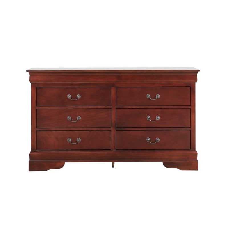 Glory Furniture Louis Phillipe 6-Drawers Bedroom Dresser in Cherry