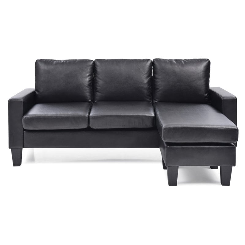 Glory Furniture Jenna Faux Leather Sofa, Black Leather Sofa With Chaise