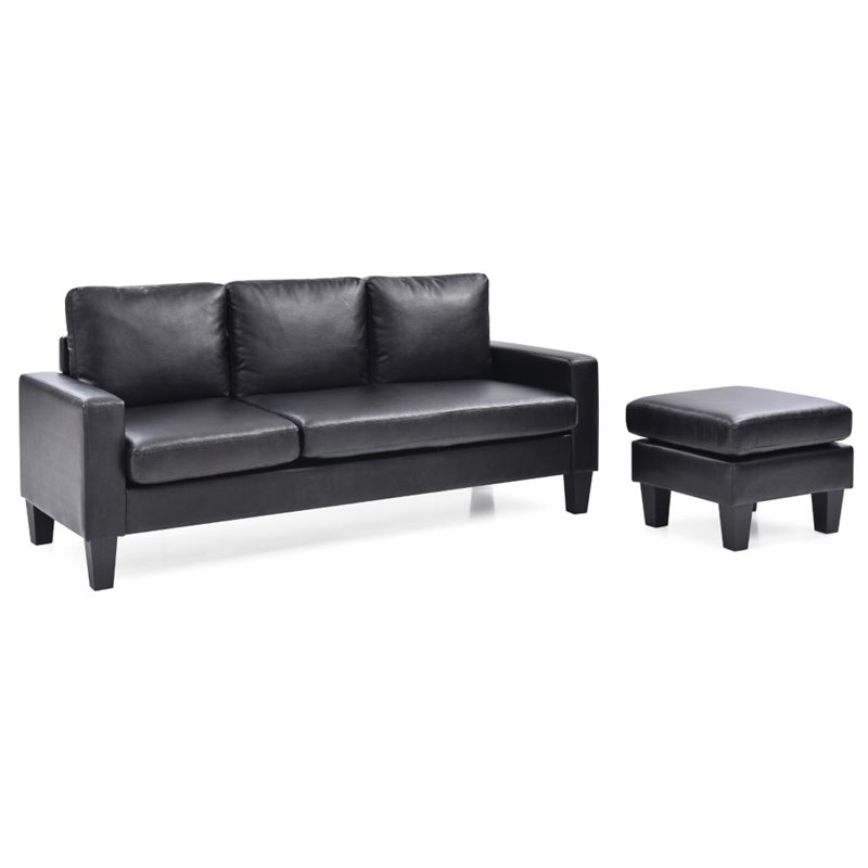 Glory Furniture Jenna Faux Leather Sofa Chaise in Black