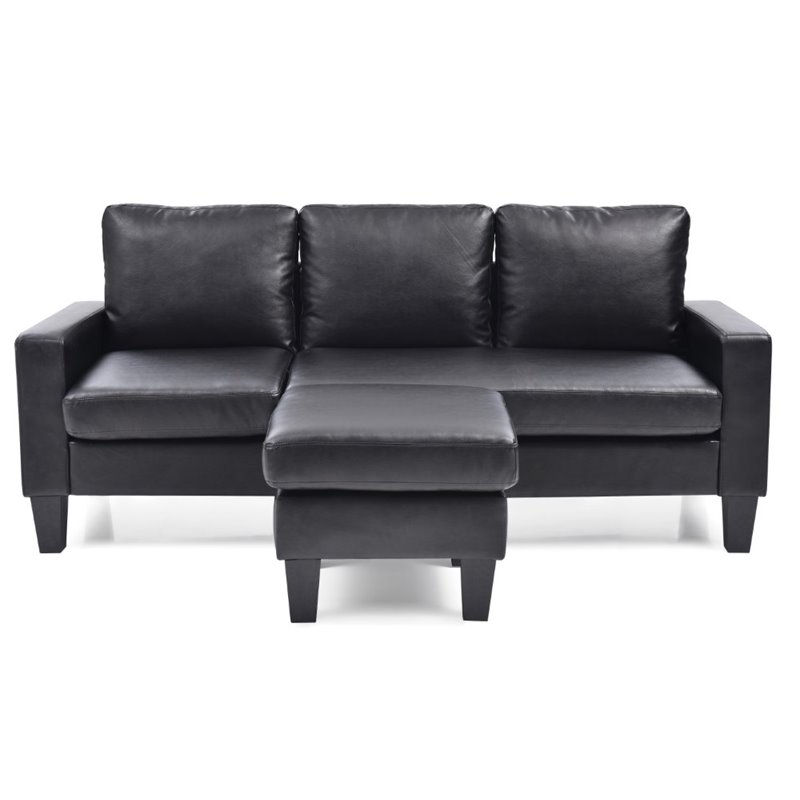 Glory Furniture Jenna Faux Leather Sofa Chaise in Black