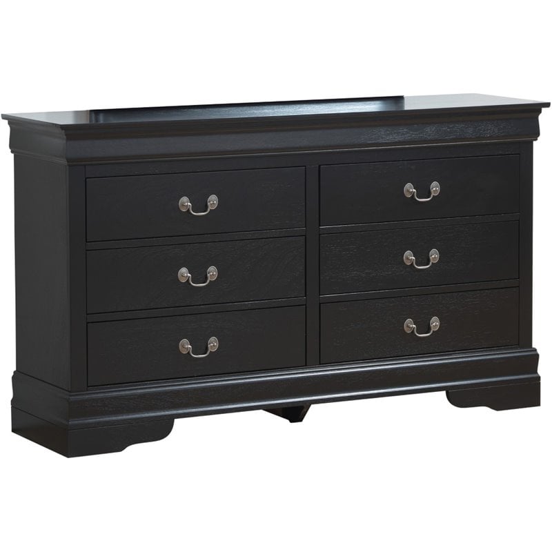 Glory Furniture Louis Phillipe 6-Drawers Bedroom Dresser in Black