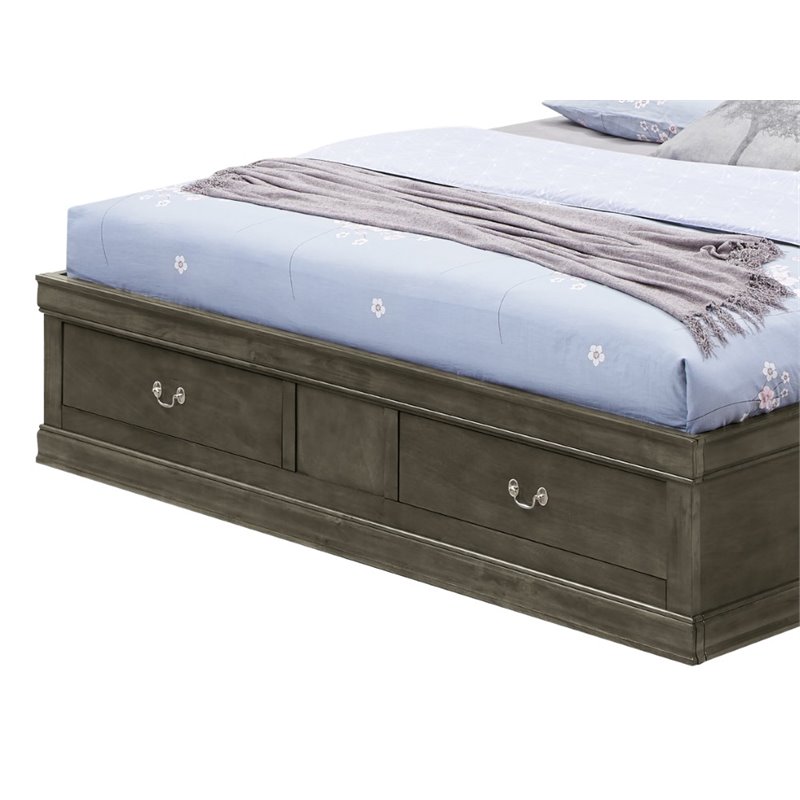 Glory Furniture Louis Phillipe Queen Storage Bed in Gray