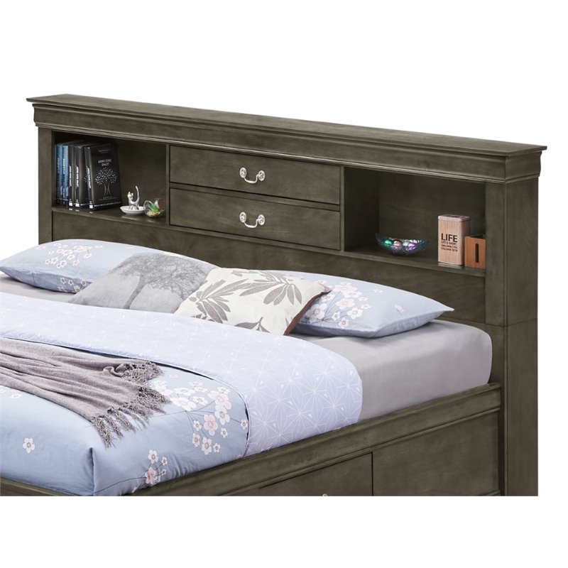 Glory Furniture Louis Phillipe Queen Storage Bed in Gray