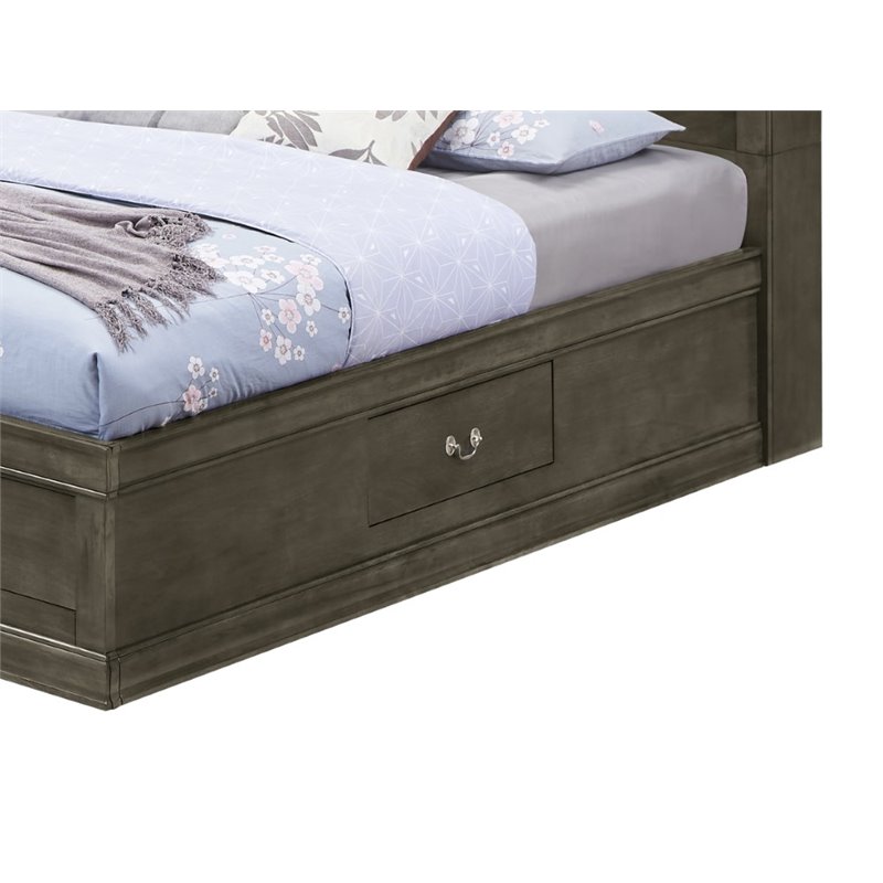 Glory Furniture Louis Phillipe Queen Storage Bed in Gray