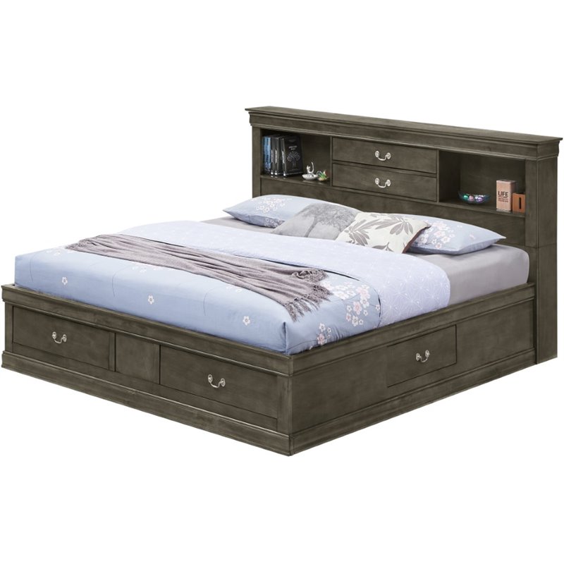 Glory Furniture Louis Phillipe Queen Storage Bed in Gray