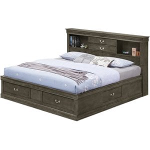 Glory Furniture Louis Phillipe Queen Storage Bed in Gray
