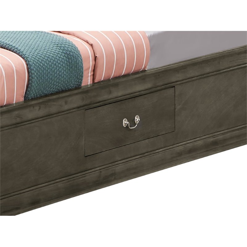 Glory Furniture Louis Phillipe Twin Storage Bed in Gray