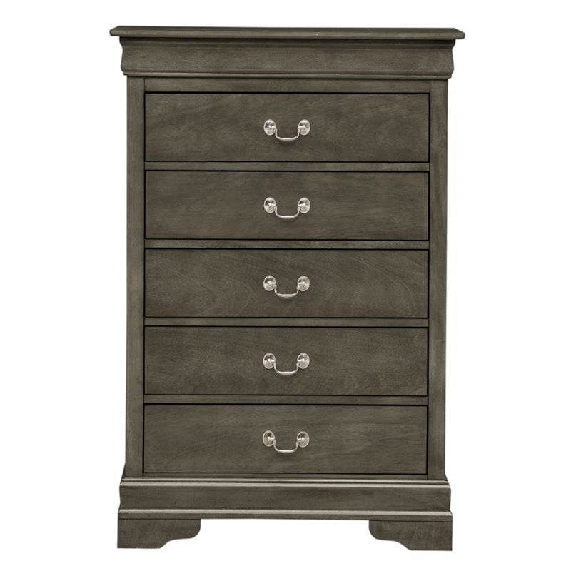 Glory Furniture Louis Phillipe 5-Drawers Bedroom Chest in Gray