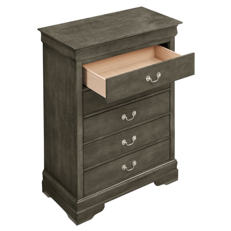 Glory Furniture Louis Phillipe 5-Drawers Bedroom Chest in Gray