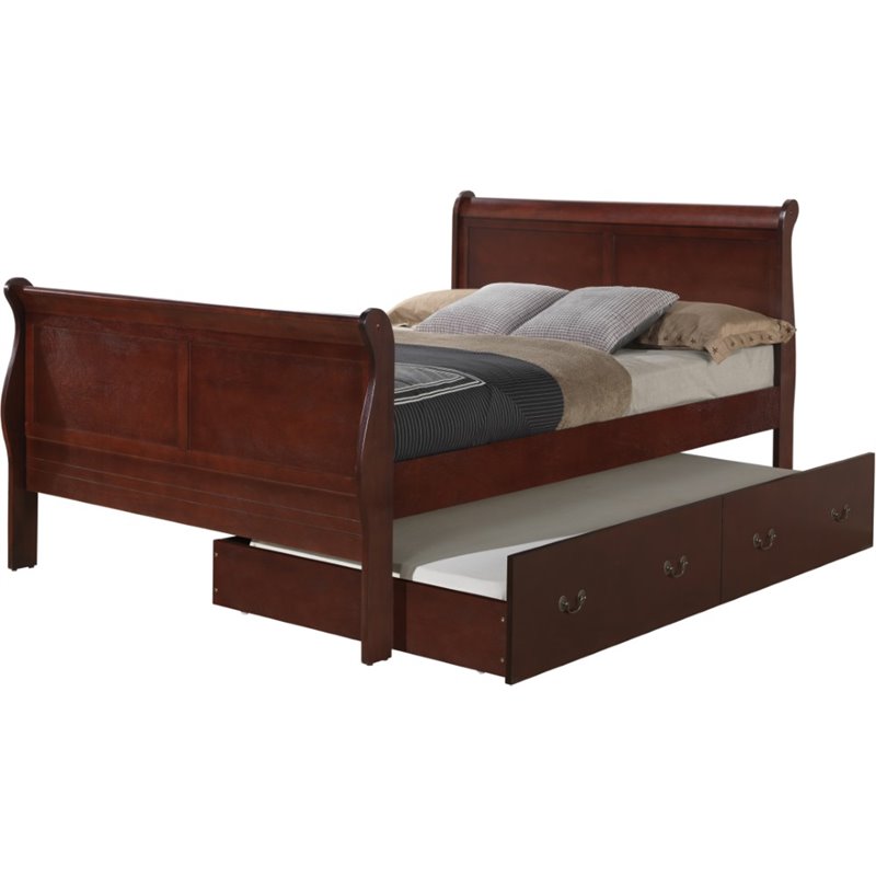 Glory Furniture Louis Phillipe Full Trundle Bed in Cherry