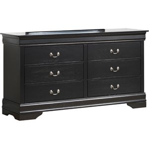 Glory Furniture Louis Phillipe 6 Drawer Dresser in Black