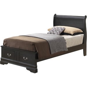 Glory Furniture Louis Phillipe Twin Storage Bed in Black