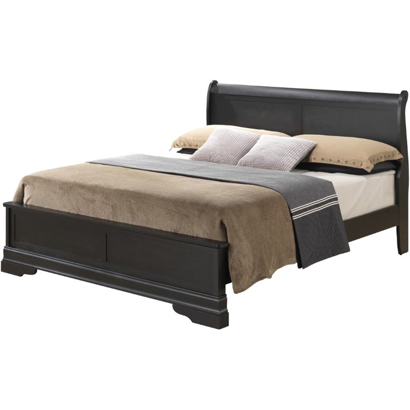 Glory Furniture Louis Phillipe King Panel Bed in Black