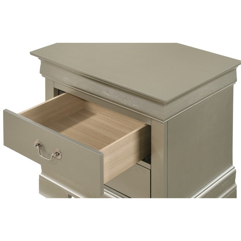 Glory Furniture Louis Phillipe 2 Drawer Nightstand in Silver Champagne
