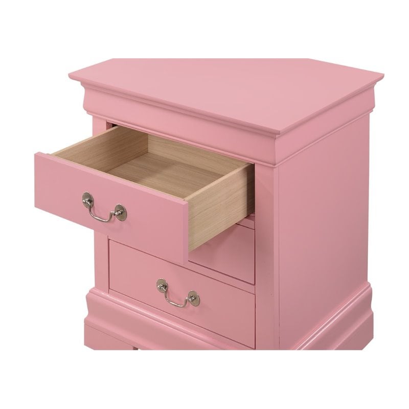 Glory Furniture Louis Phillipe 3 Drawer Nightstand in Pink