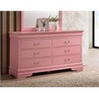 Glory Furniture Louis Phillipe 6 Drawer Dresser in Pink