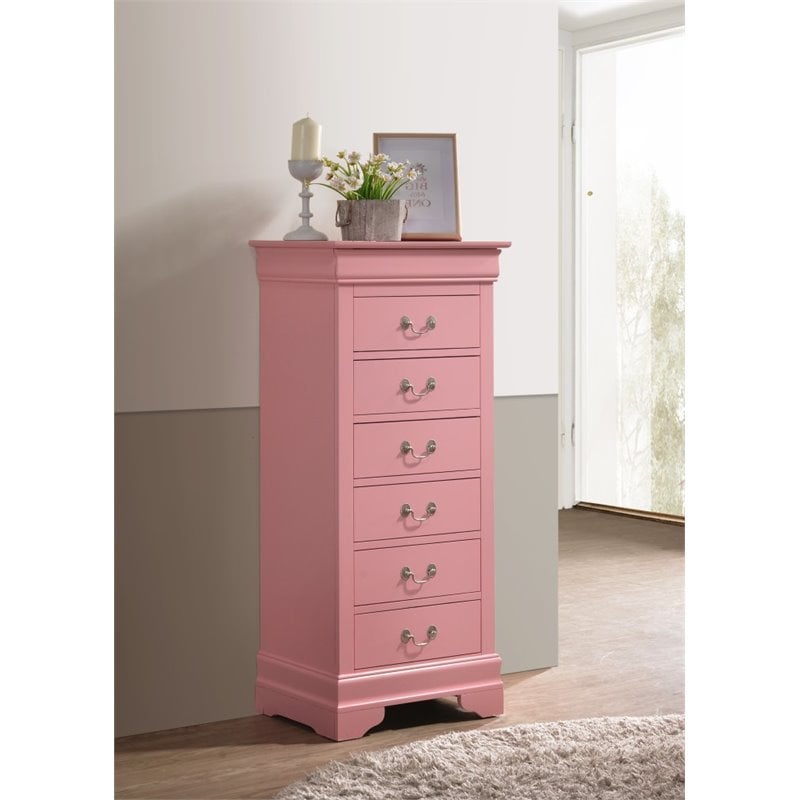 Glory Furniture Louis Phillipe 7-Drawers Bedroom Lingerie Chest in Pink