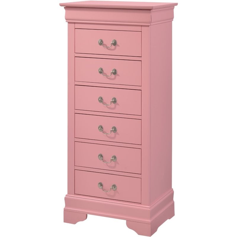 Glory Furniture Louis Phillipe 7-Drawers Bedroom Lingerie Chest in Pink