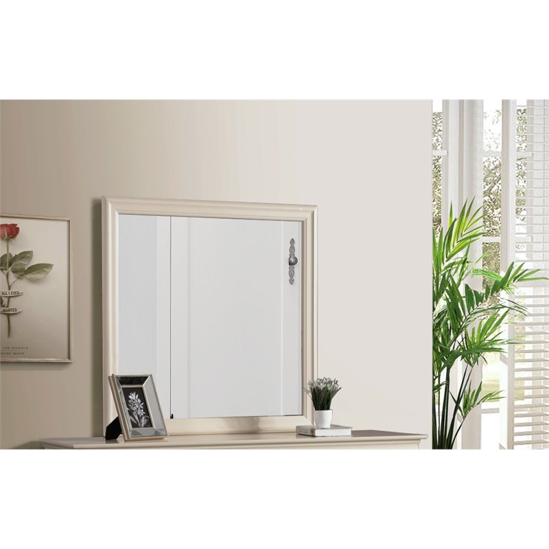 Glory Furniture Louis Phillipe Wood Veneer Bedroom Mirror in Beige