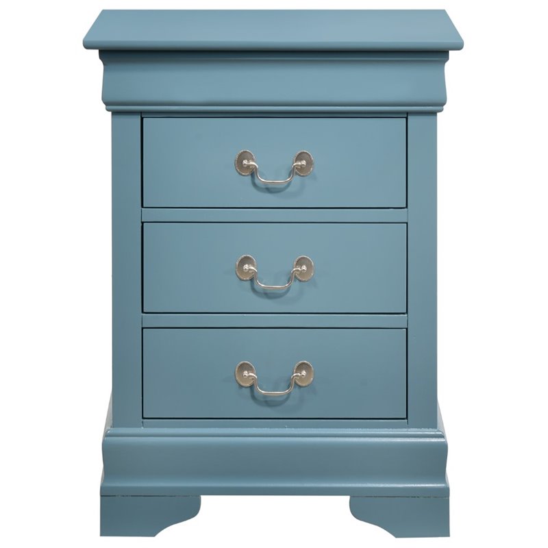 Glory Furniture Louis Phillipe 3 Drawer Nightstand in Teal