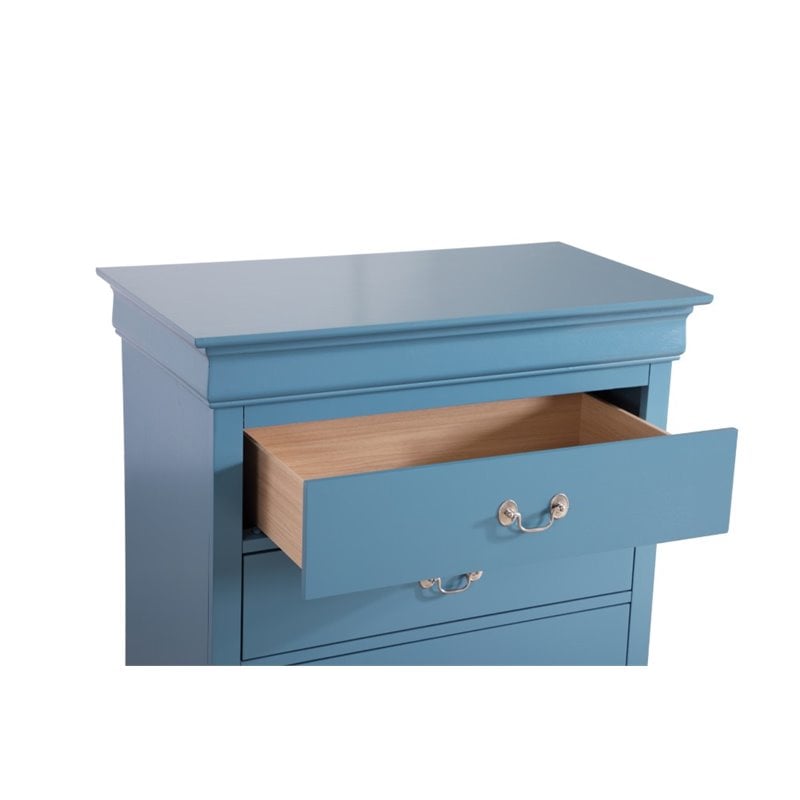 Glory Furniture Louis Phillipe 5-Drawers Bedroom Chest in Teal