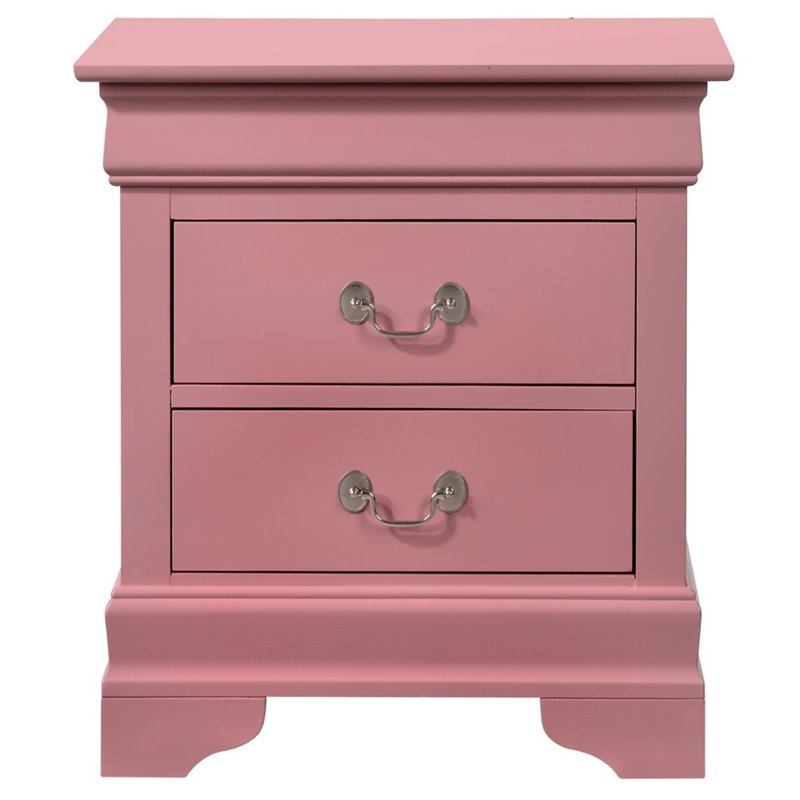 Glory Furniture Louis Phillipe 2 Drawer Nightstand in Pink