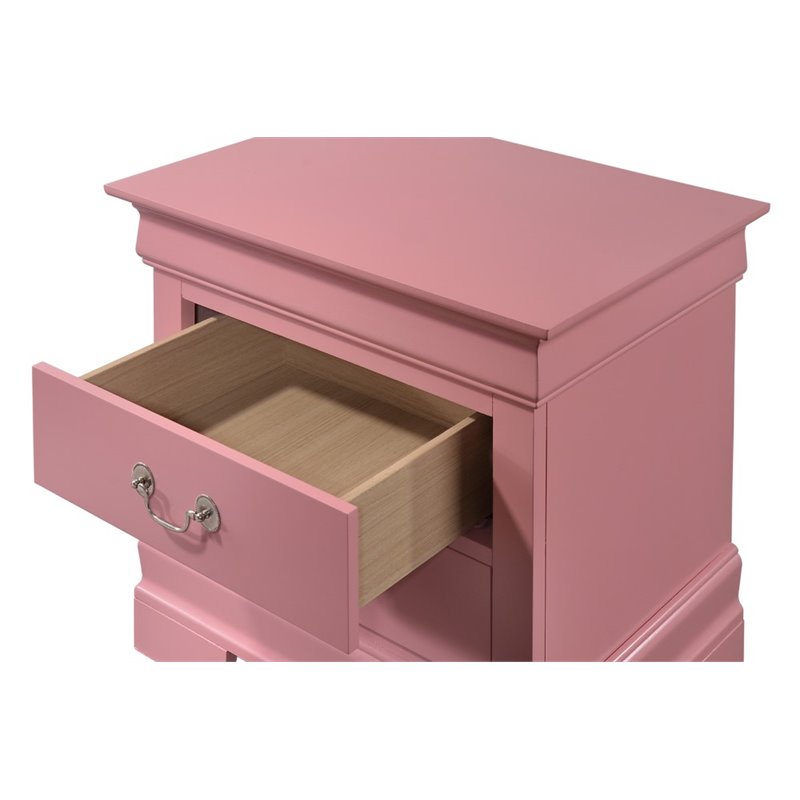 Glory Furniture Louis Phillipe 2 Drawer Nightstand in Pink